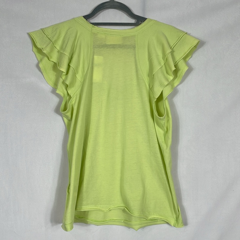 Anthropologie Maeve Flutter Sleeve Tee NWT Size S Chartreuse - Picture 3 of 10